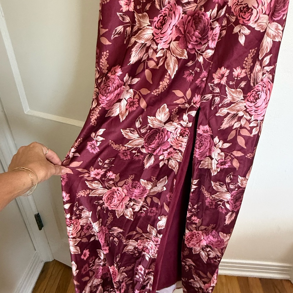 Vici Berry Pink Floral Satin Slip Maxi Dress-Never Worn - Picture 5 of 6